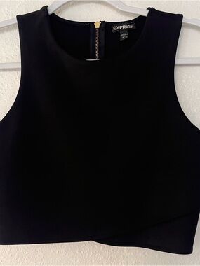 Express Cropped Zip-Back Top with Back Cutouts Black Sz Small